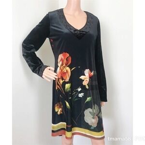 Kollontai, black velour dress with floral 0848
